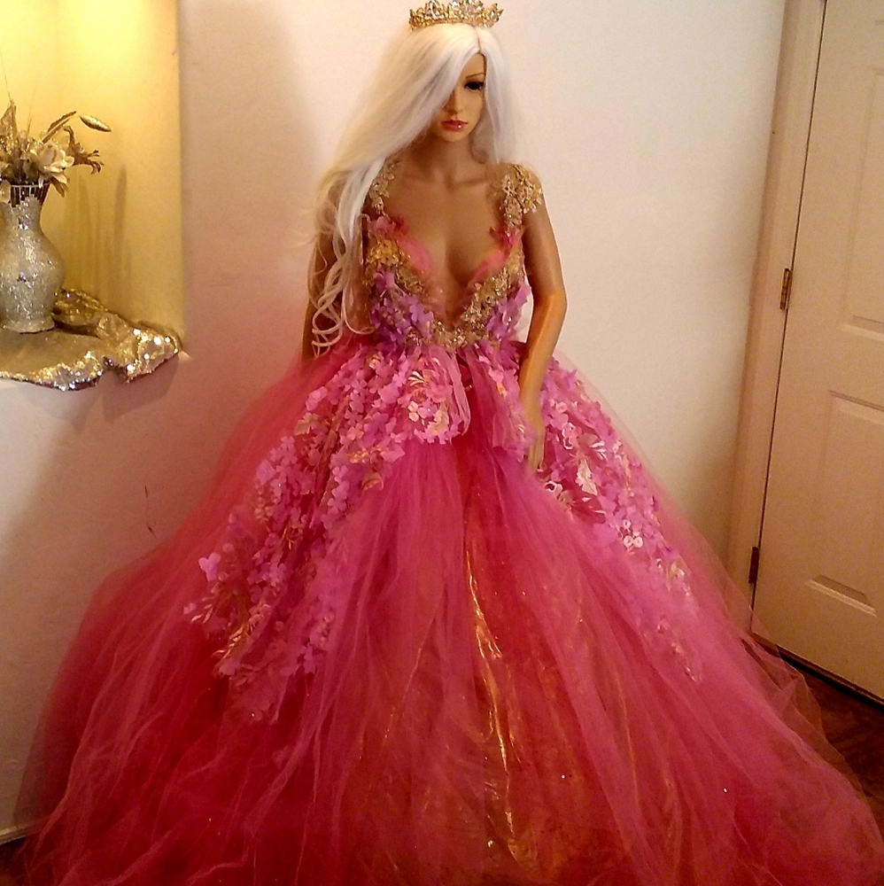 SAMPLE GOWN SET ONLY - "HOPE" Pink & Gold Lehenga Wedding Ballgown Set